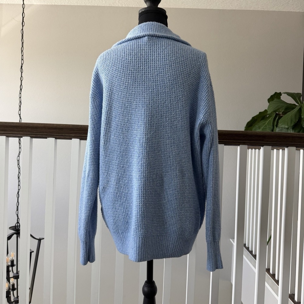 Aerie Soft Waffle Knit Collard Slouchy Oversized Pullover Sweater Blue XS Boho - Picture 4 of 8